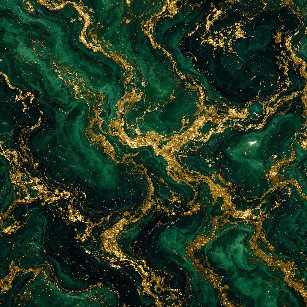 Sample of dirty pour metallic epoxy blending emerald, black, and gold