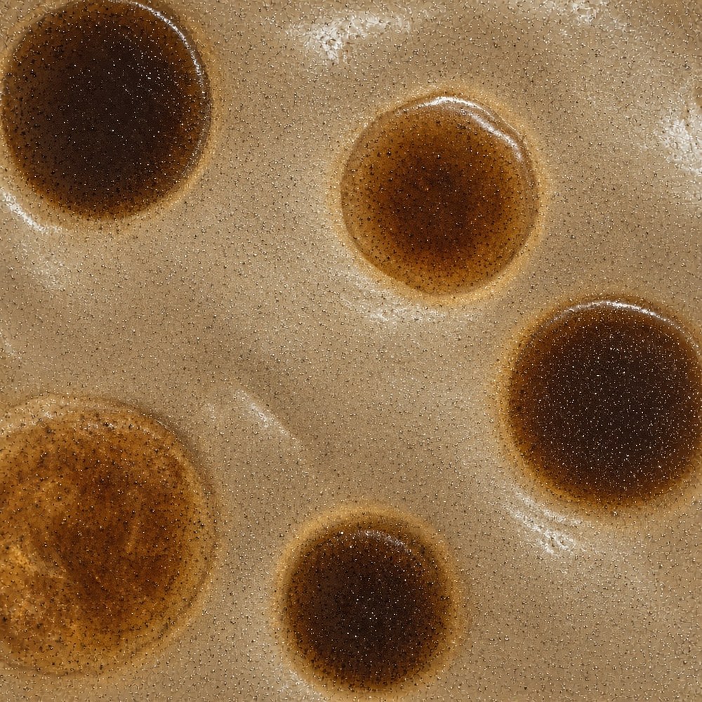Sample of puddle pour metallic epoxy with amber and espresso circular blooms